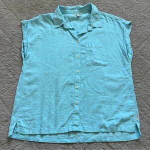 Orvis Blue Linen Blend Cap Sleeve Button Down Shirt Women’s Size M